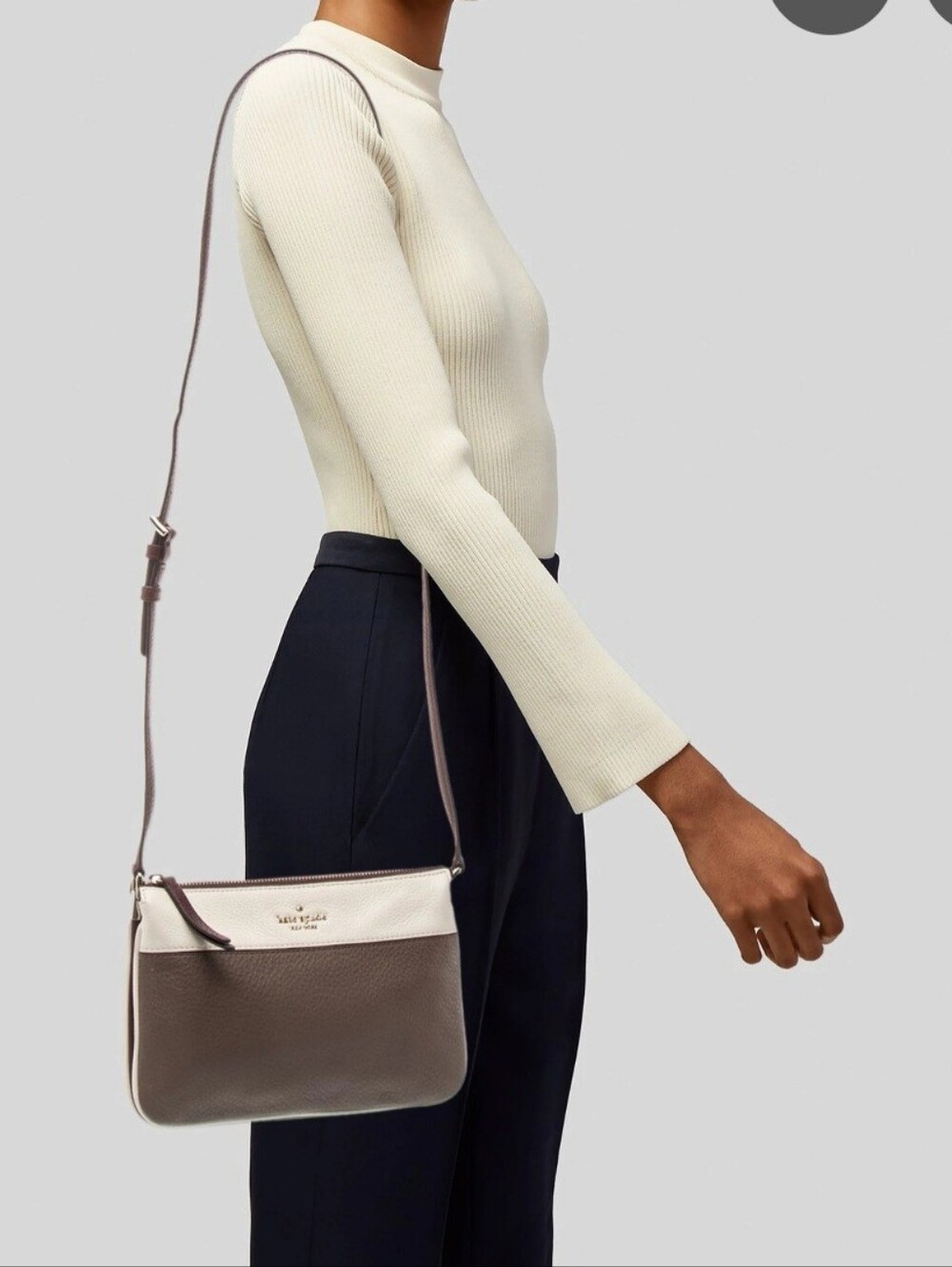 Kate Spade Two-Tone Taupe and Cream Saffiano Leather Crossbody Margaux Small